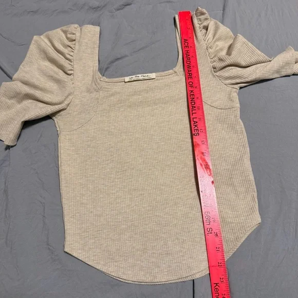 We The Free Ribbed Square Neck Top with Puffed Sleeves Tag Size L - Runs small - Picture 7 of 10